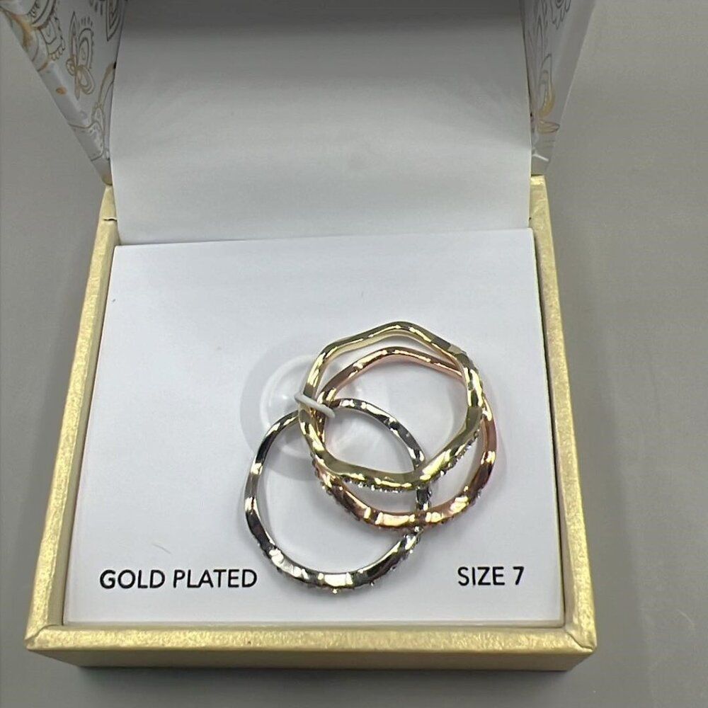 Charter Club Tri-Tone 3-Pc. Set Pavé Wavy Rings, Created for Macy's - Size 7